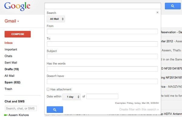 Options de recherche gmail