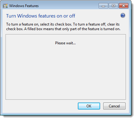 En attente de la liste des fonctionnalités de Windows dans Windows 7