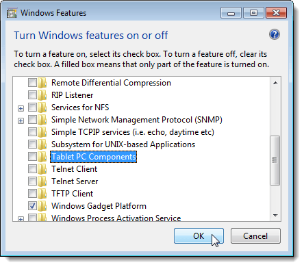 Fermeture de la boîte de dialogue des fonctionnalités Windows