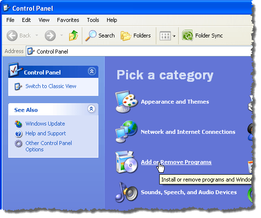 En cliquant sur le lien Ajouter ou supprimer des programmes dans Windows XP