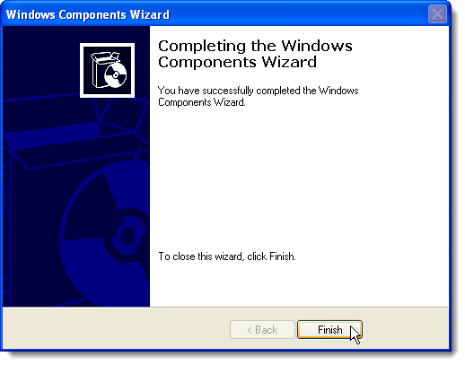 Fin de l'Assistant Composants de Windows