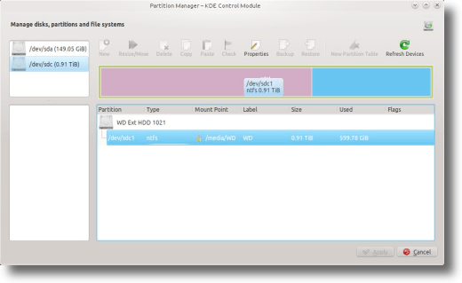 Gestionnaire de partition KDE