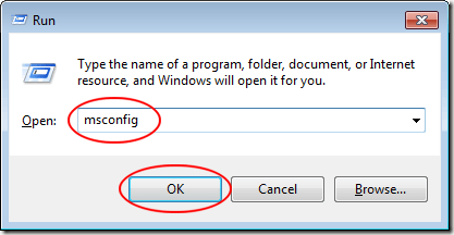Type MSCONFIG in the Run Dialogue Window