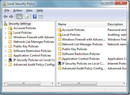 Windows 7 Local Security Policy