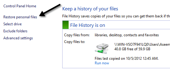restaurer des fichiers personnels