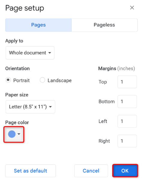 Changer la couleur d'arrière-plan de la page de votre document Google Docs image