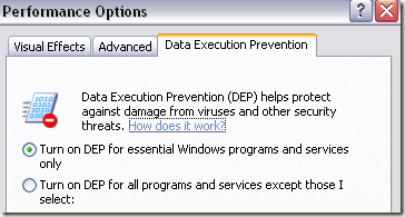 disable data execution prevention