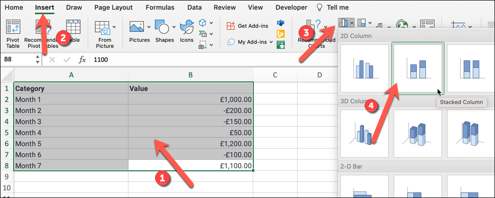 Comment créer un graphique en cascade dans Microsoft Excel image 6