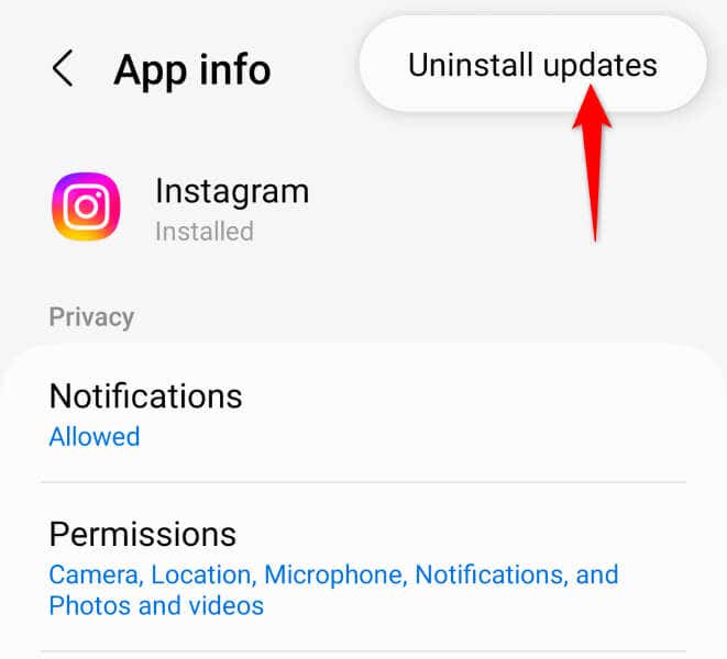 Désinstaller les mises à jour de l'application Instagram sur Android image