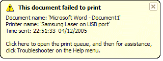 le document n'a pas pu imprimer
