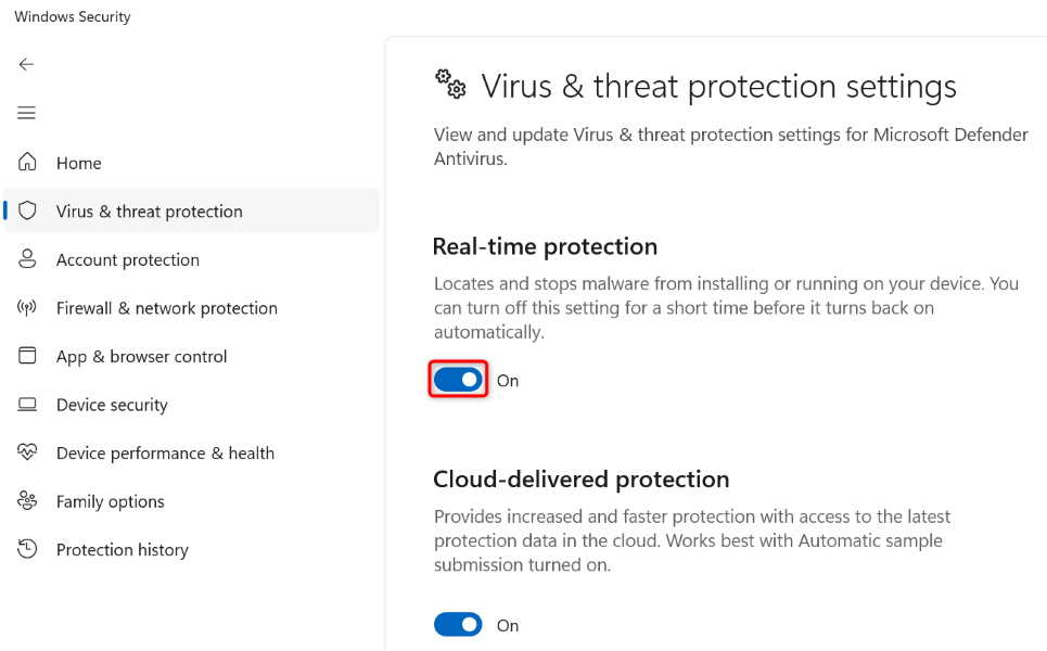 Désactiver la protection en temps réel sous Windows