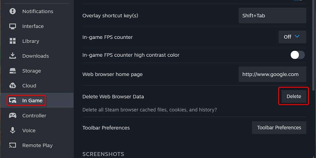 Supprimer l'image des données du navigateur Web de Steam