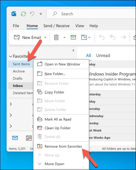 Comment supprimer les dossiers Favoris dans Microsoft Outlook image 4